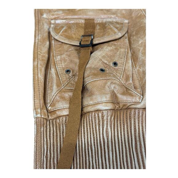 Vintage DA-NANG S Brown Distressed Leather Ribbed Knit Waistband Bomber Jacket - Picture 5 of 16